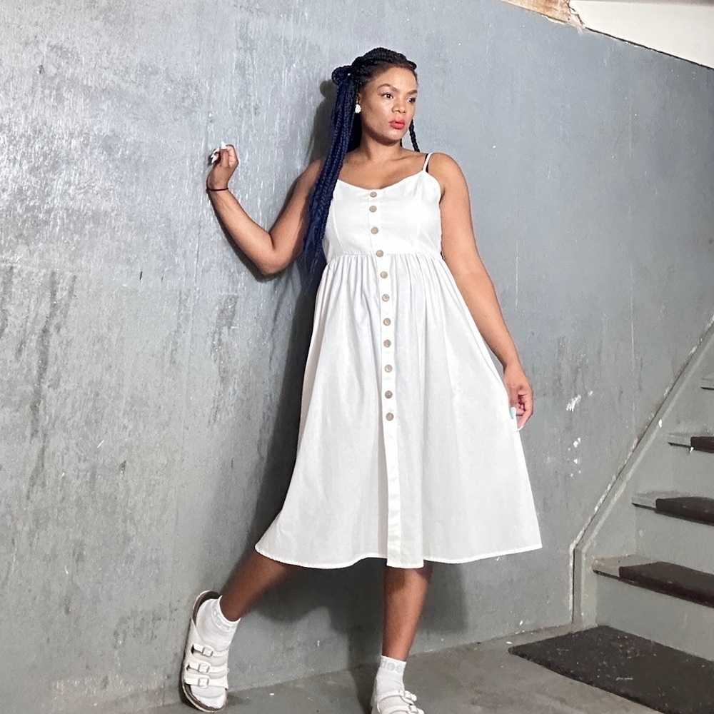 Summer Cotton Midi Dress, Fits S/M - Picture 3 of 15